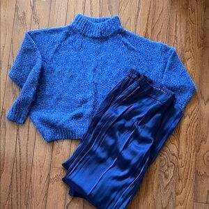 1 week only pricing - Holiday Metallic Blue Sweater and Satin Pants